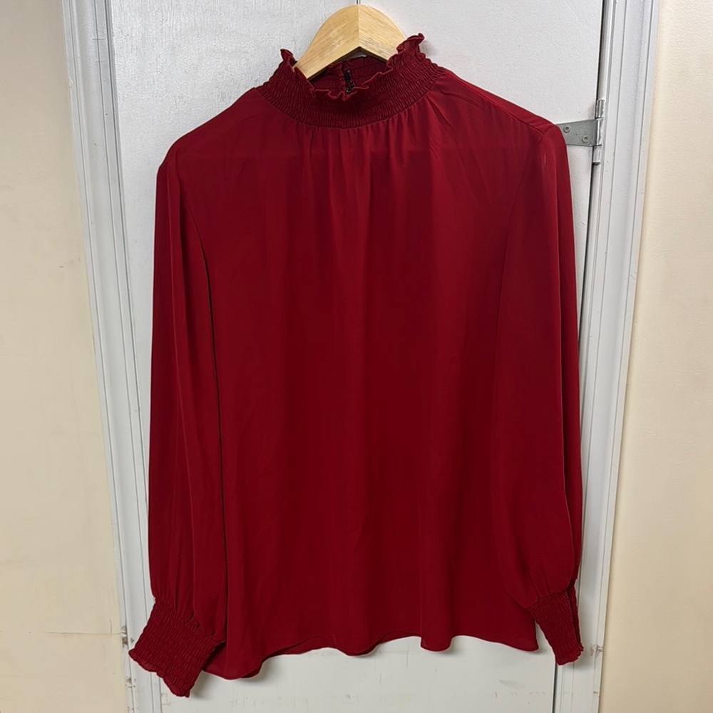 New York & Company Red Ruffled Blouse
